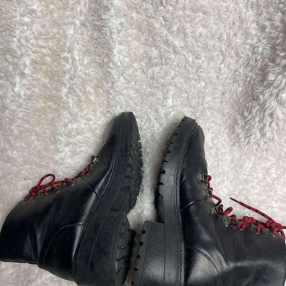 Skechers Combat Boots Black faux leather Memory Foam chunky heels SZ11 - Picture 4 of 11